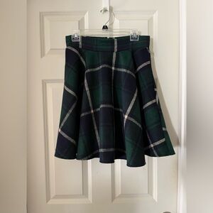 Women’s Tanming High Waisted Wool Tartan A-Line Circle Skirt Green/Blue Plaid M
